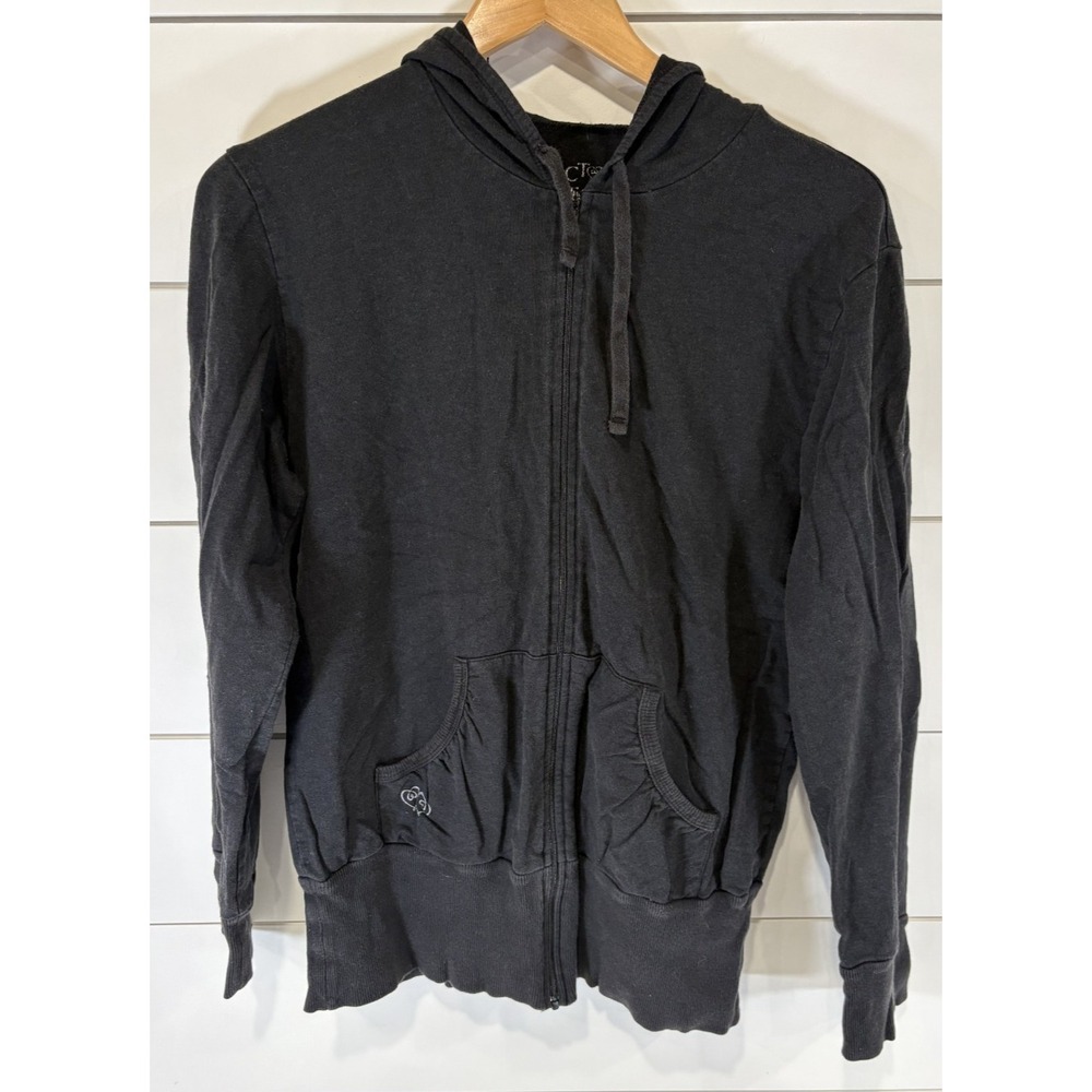 Women's Victorias Secret Black Zip Up Hoodie Silver Hearts on Pocket Sz Medium M